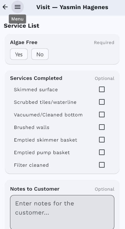 Pool Billing Program mobile service checklist with required items